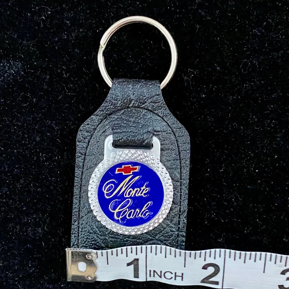 Vintage Chevrolet Monte Carlo Leather Keychain Blue Enamel Bowtie Fob Canada